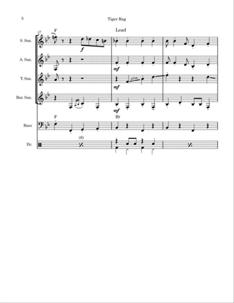 Tiger Rag (Saxophone Quartet) Saxophone Quartet scores gallery preview page 5