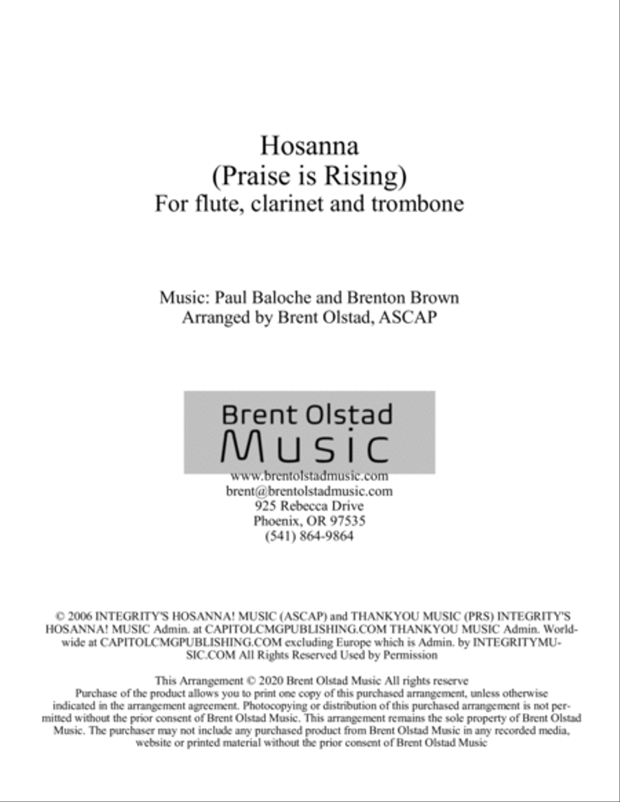 Hosanna (praise Is Rising) Clarinet scores gallery preview page 1