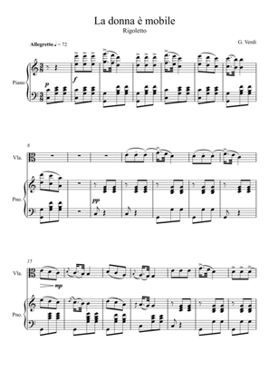 Giuseppe Verdi - La donna e mobile (Rigoletto) Viola Solo - C Key