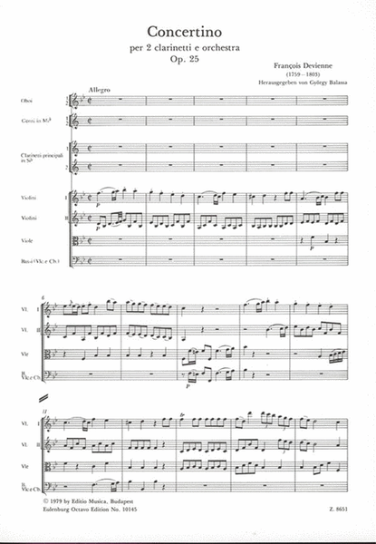 Concertino In Sib Maggiore Per 2 Clarinetti E Or