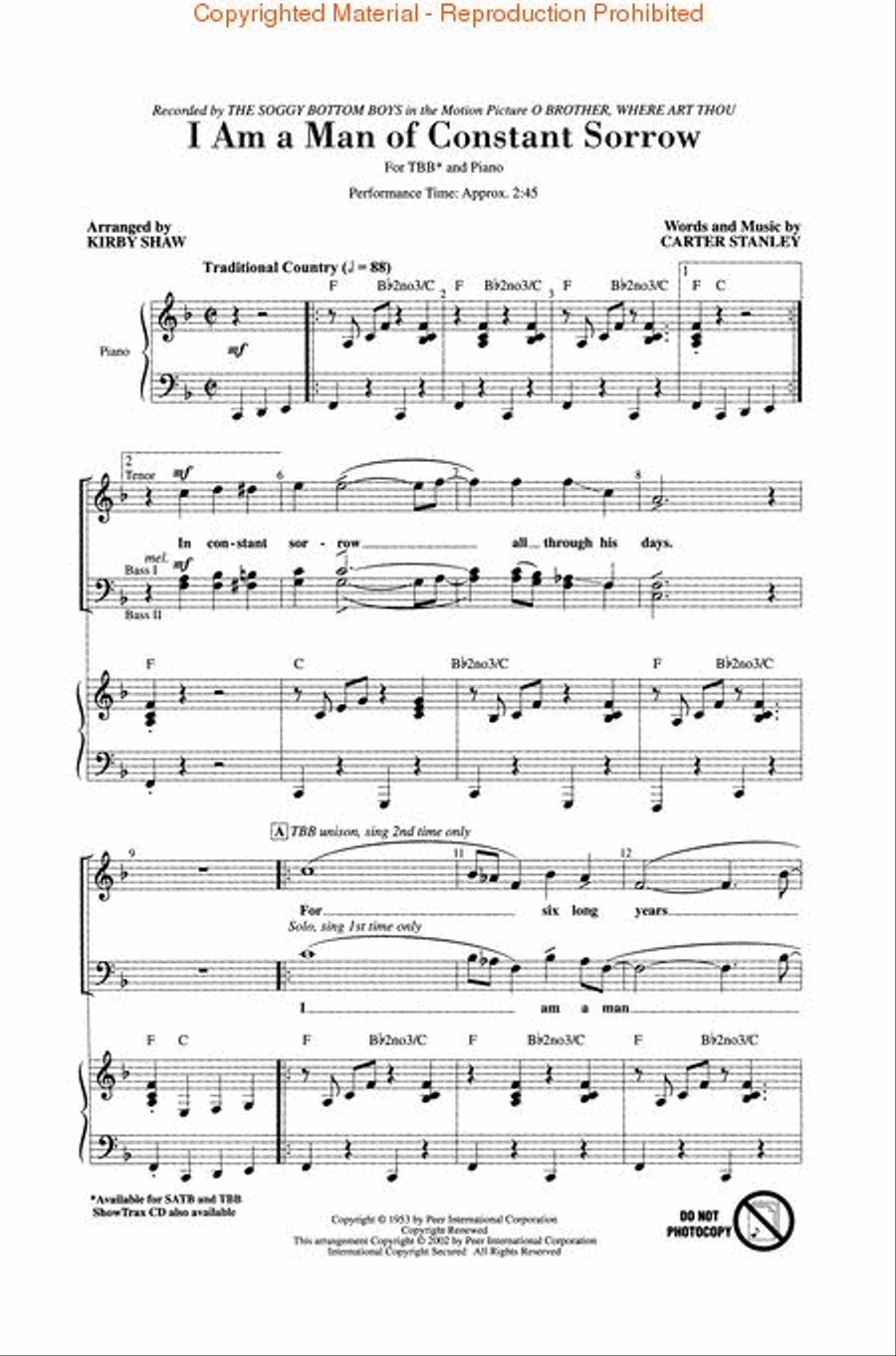 I Am a Man of Constant Sorrow (from O Brother, Where Art Thou?) 3-Part scores gallery preview page 2