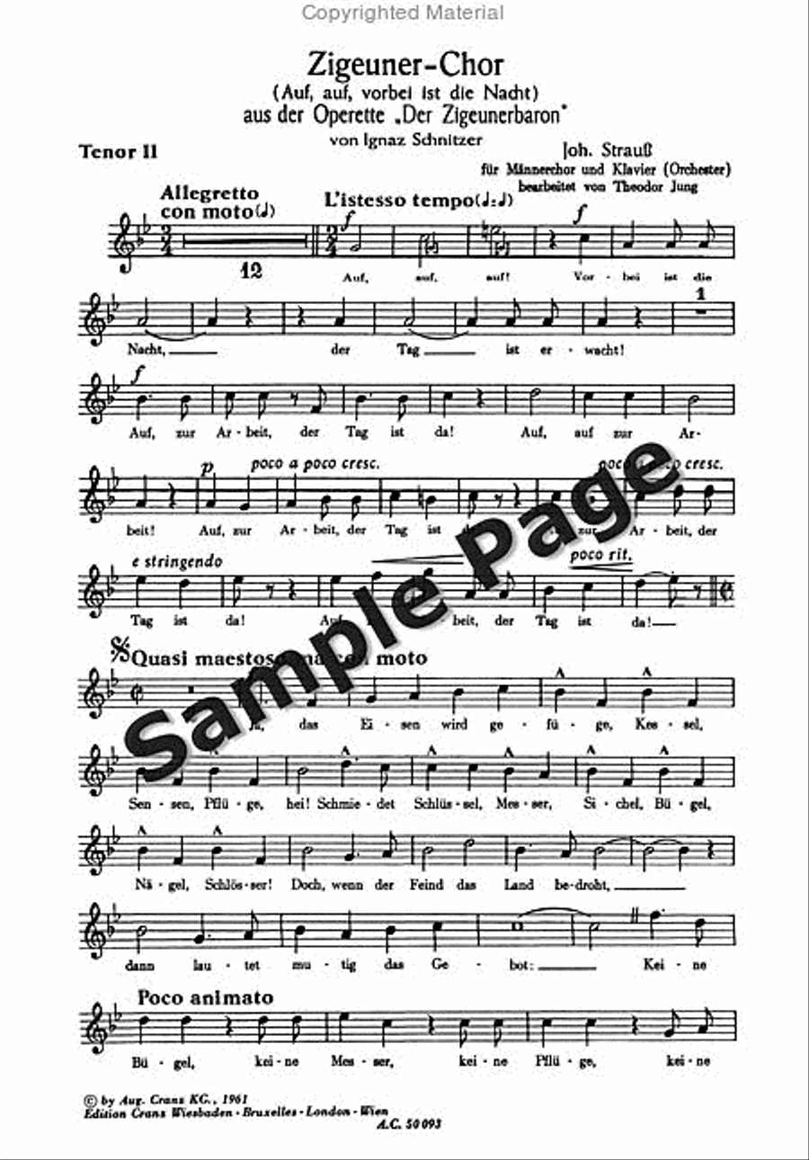 Strauss J Zigeuner Chor A.zigeunerbaron TTBB scores gallery preview page 2