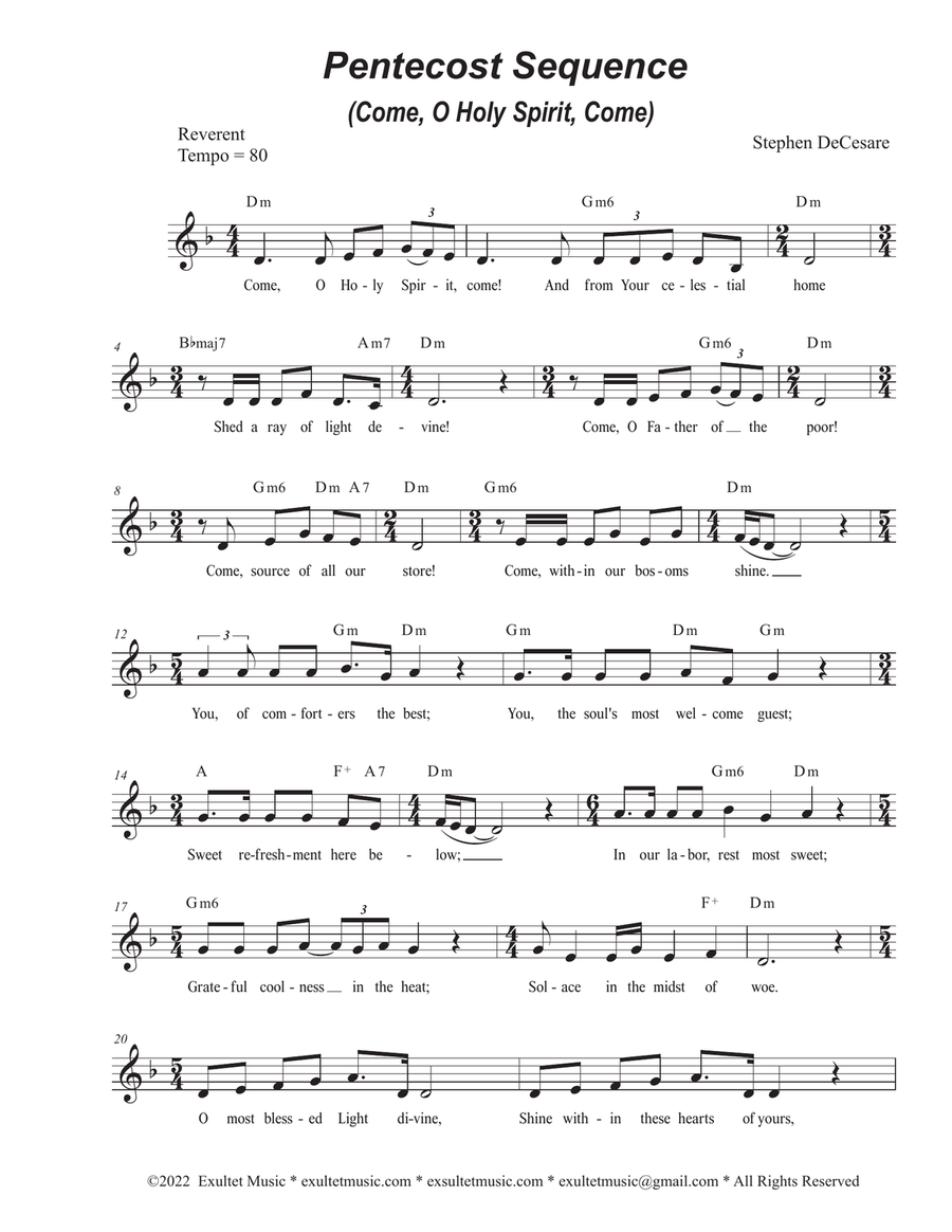 Pentecost Sequence (Come, O Holy Spirit, Come) (Vocal solo - Low Key) Piano, Vocal scores gallery preview page 1