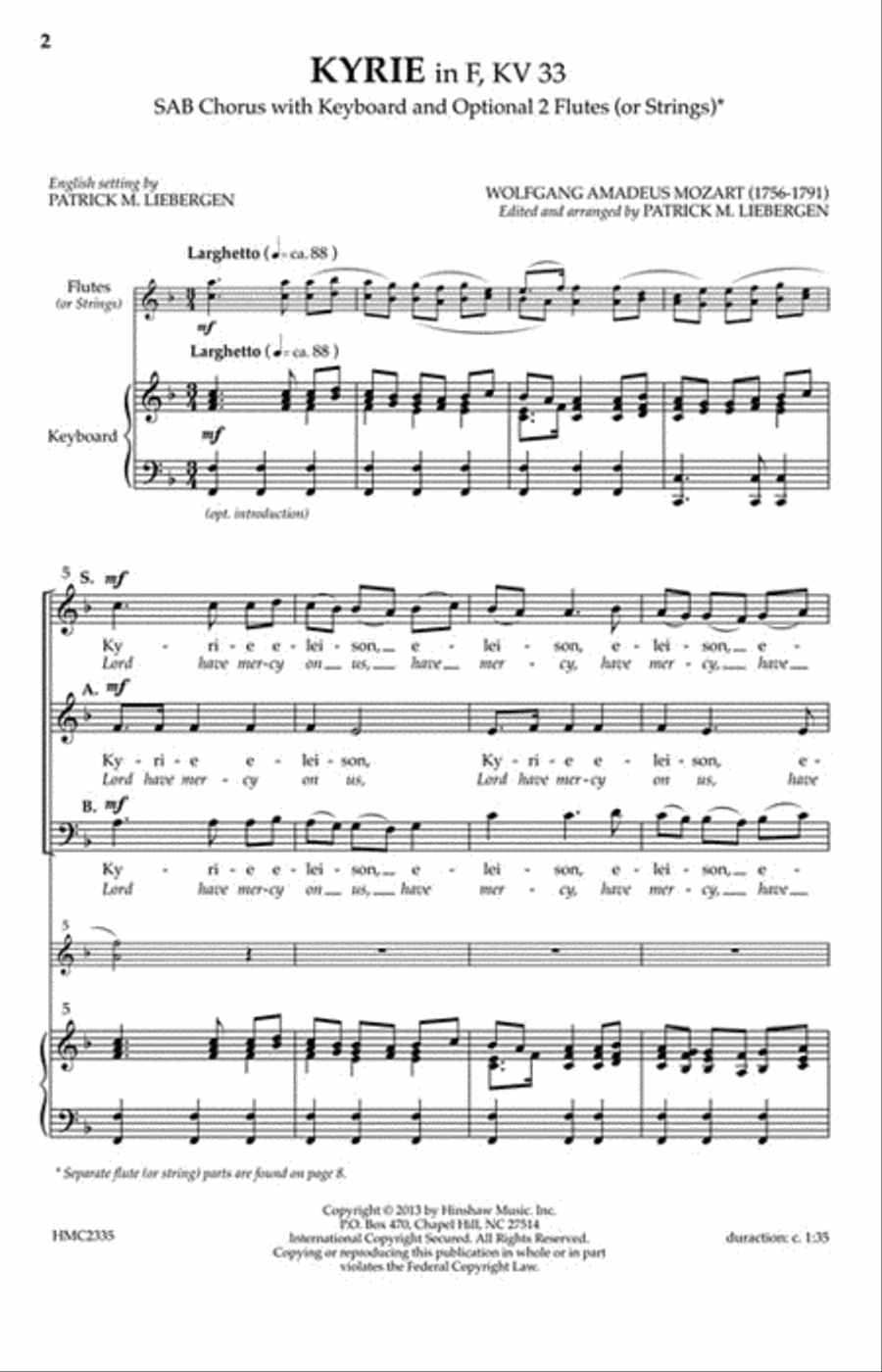 Kyrie In F, Kv33 3-Part scores gallery preview page 2