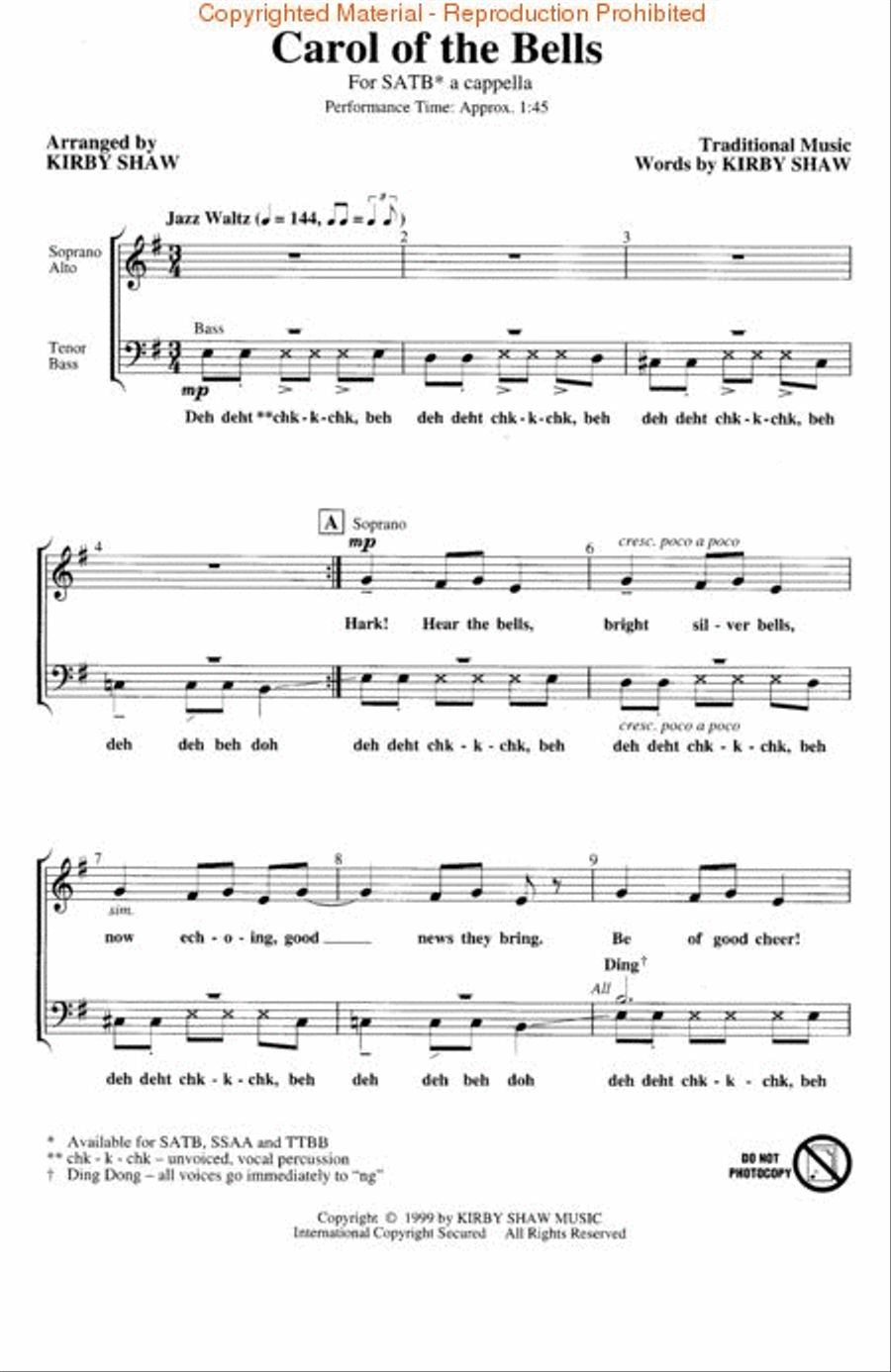 Carol of the Bells 4-Part scores gallery preview page 2