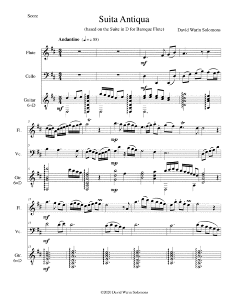 Suita Antiqua for flute, guitar and cello Flute scores gallery preview page 1