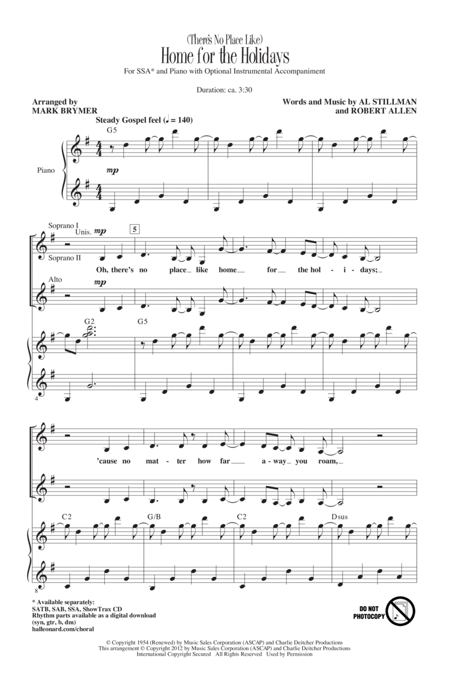 (There's No Place Like) Home For The Holidays SSA scores gallery preview page 1