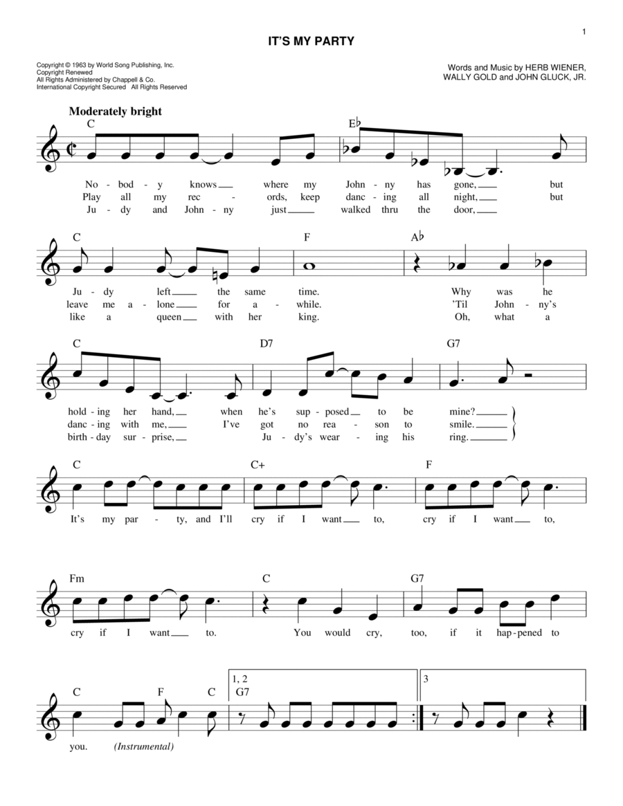 It's My Party It's My Party Piano scores gallery preview page 1