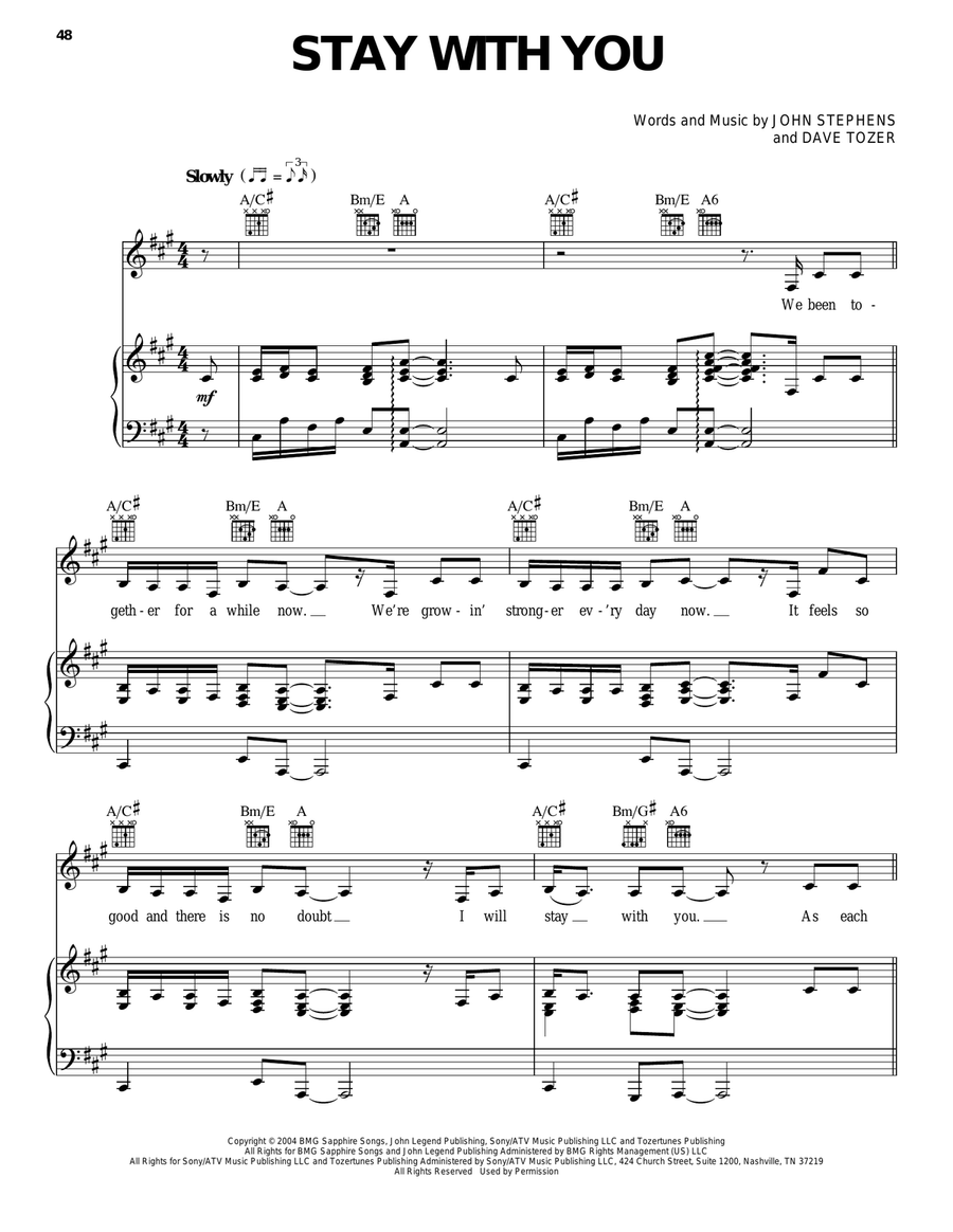 Stay With You Piano, Vocal, Guitar scores gallery preview page 1