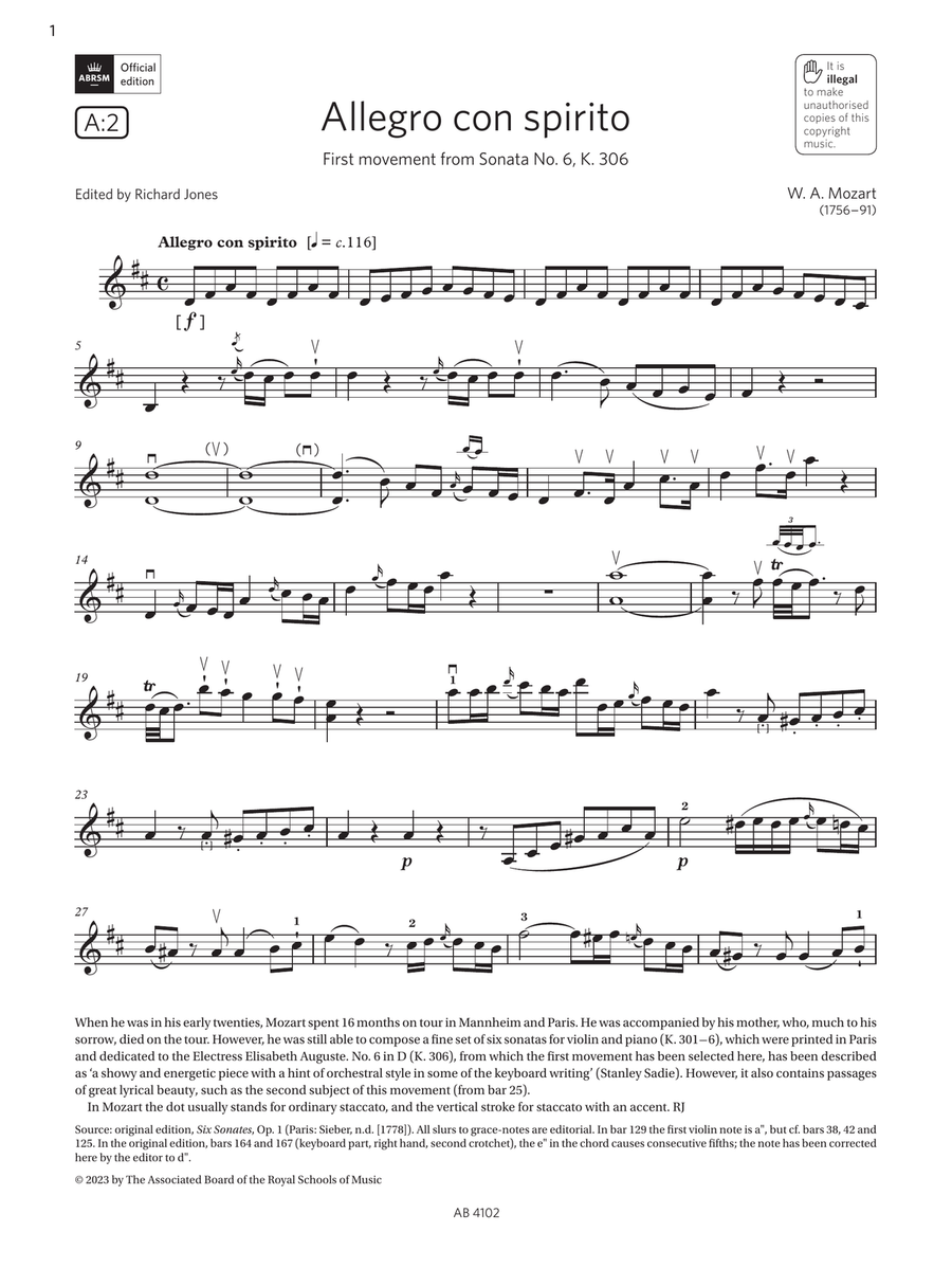 Allegro con spirito (Grade 8, A2, from the ABRSM Violin Syllabus from 2024)