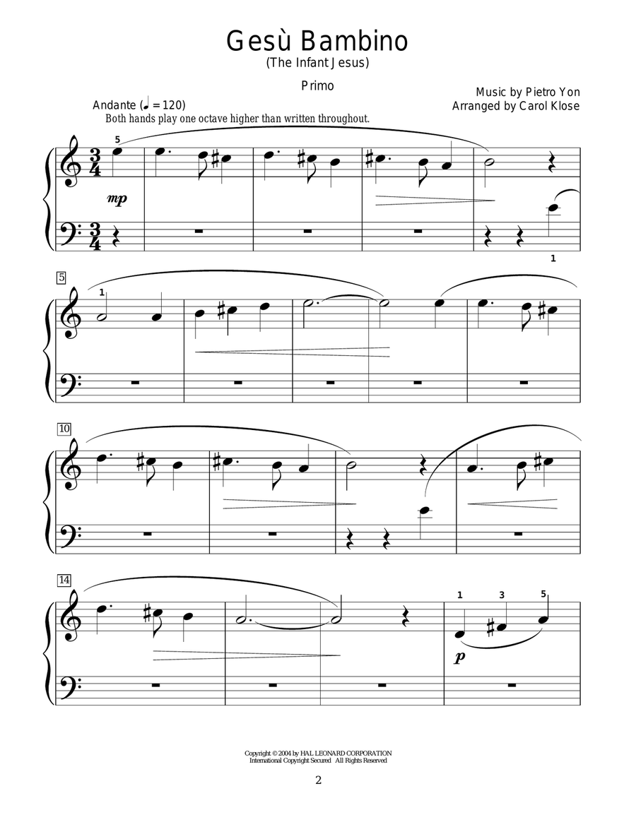 Gesu Bambino (The Infant Jesus) Piano Duet scores gallery preview page 2
