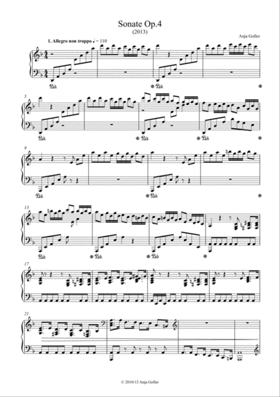 Anja Goller: Piano Sonata d minor / Klaviersonate d-moll Op.4 Piano Solo scores gallery preview page 1