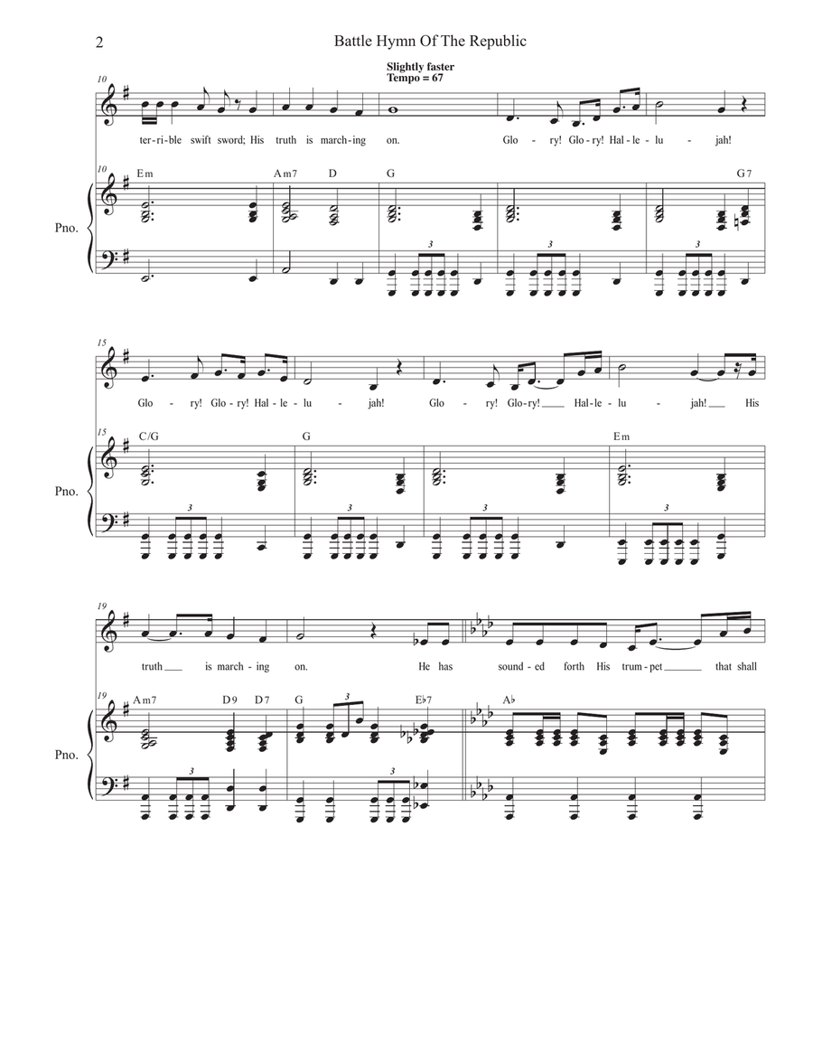 The Battle Hymn of the Republic (Vocal solo) Piano, Vocal scores gallery preview page 3