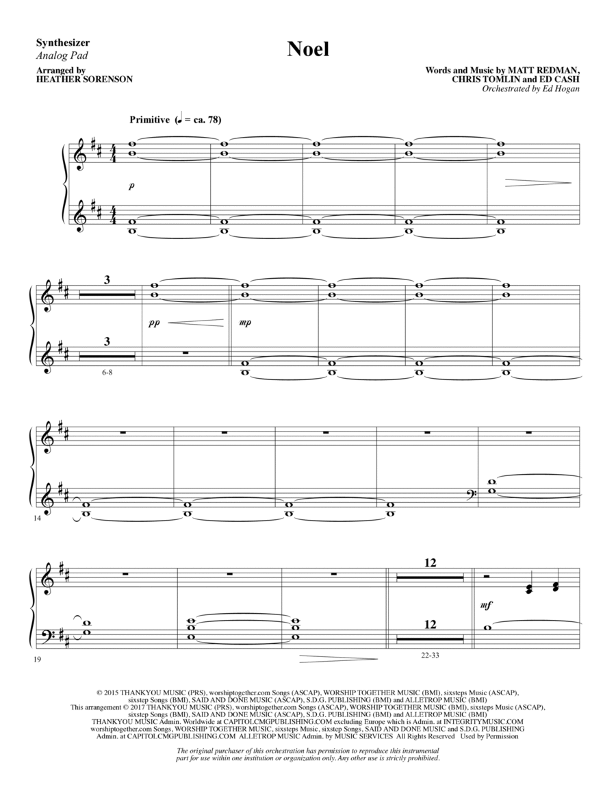 Noel (feat. Lauren Daigle) (arr. Heather Sorenson) - Synthesizer Choir scores gallery preview page 1