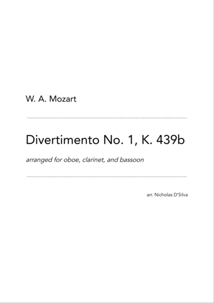 W. A. Mozart - Divertimento No. 1 in Bb, K. 439b arranged for oboe, clarinet and bassoon Woodwind Trio scores gallery preview page 1