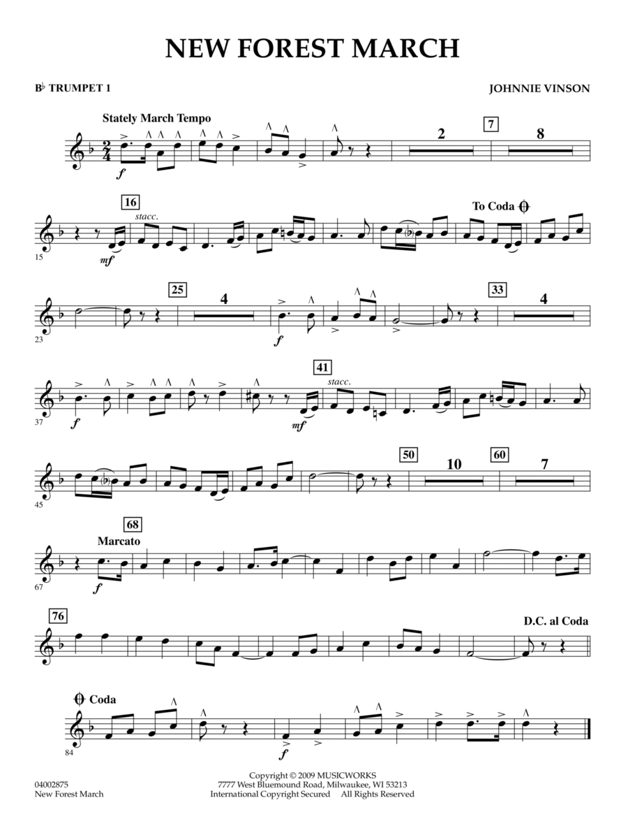 New Forest March - Bb Trumpet 1 Concert Band scores gallery preview page 1