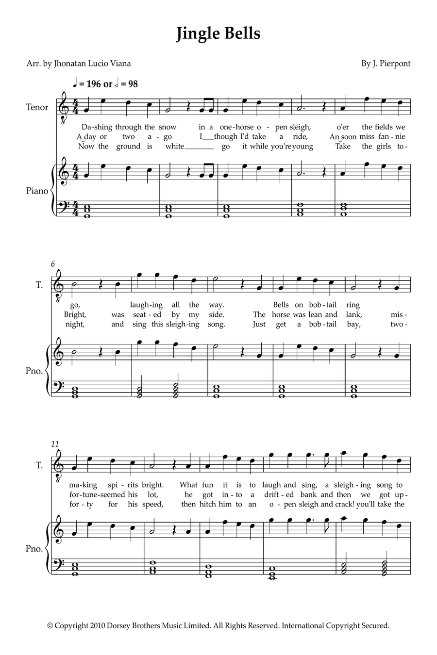 Jingle Bells Jingle Bells Tenor Voice scores gallery preview page 1