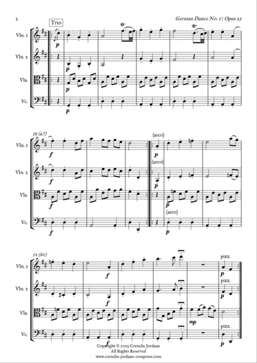 HUMMEL: German Dance No. 1, Opus 25, arranged for string quartet String Quartet scores gallery preview page 2