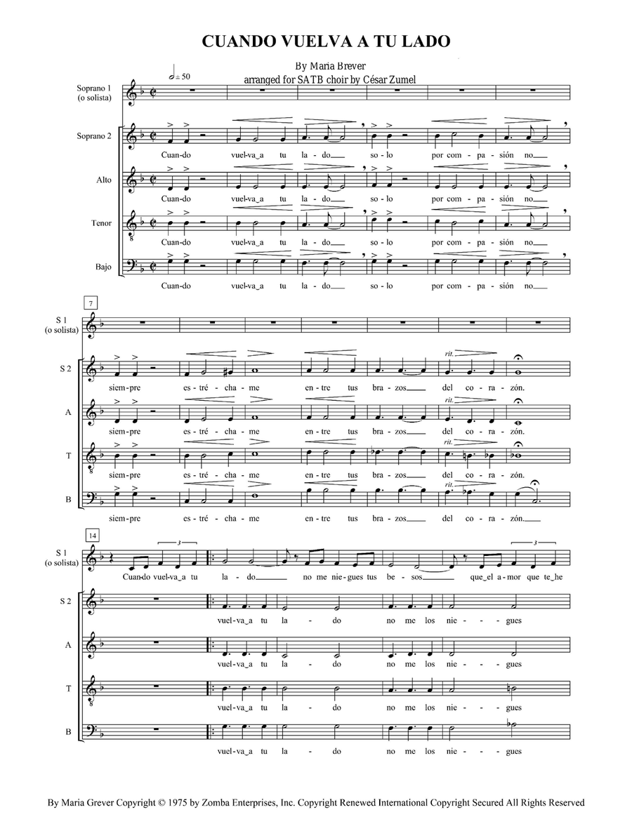 Cuando Vuelva A Tu Lado 4-Part scores gallery preview page 1