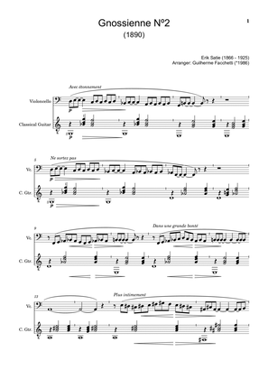 Erik Satie - Gnossienne Nº2. Arrangement for Violoncello and Classical Guitar. Score and Parts.