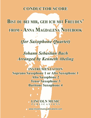 Book cover for Bist du bei mir, geh ich mit Freuden' (for Saxophone Quartet SATB)
