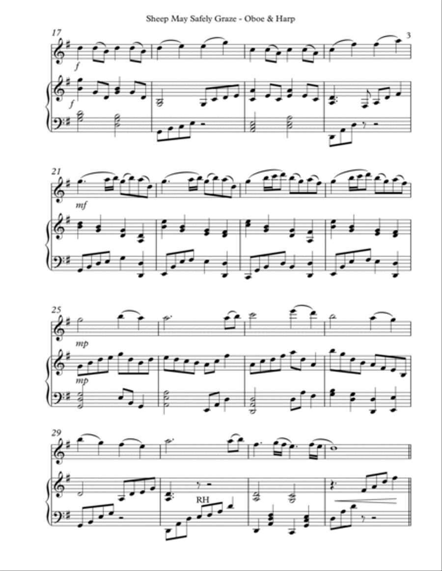 Sheep May Safely Graze, Duet for Oboe & Harp Oboe scores gallery preview page 3