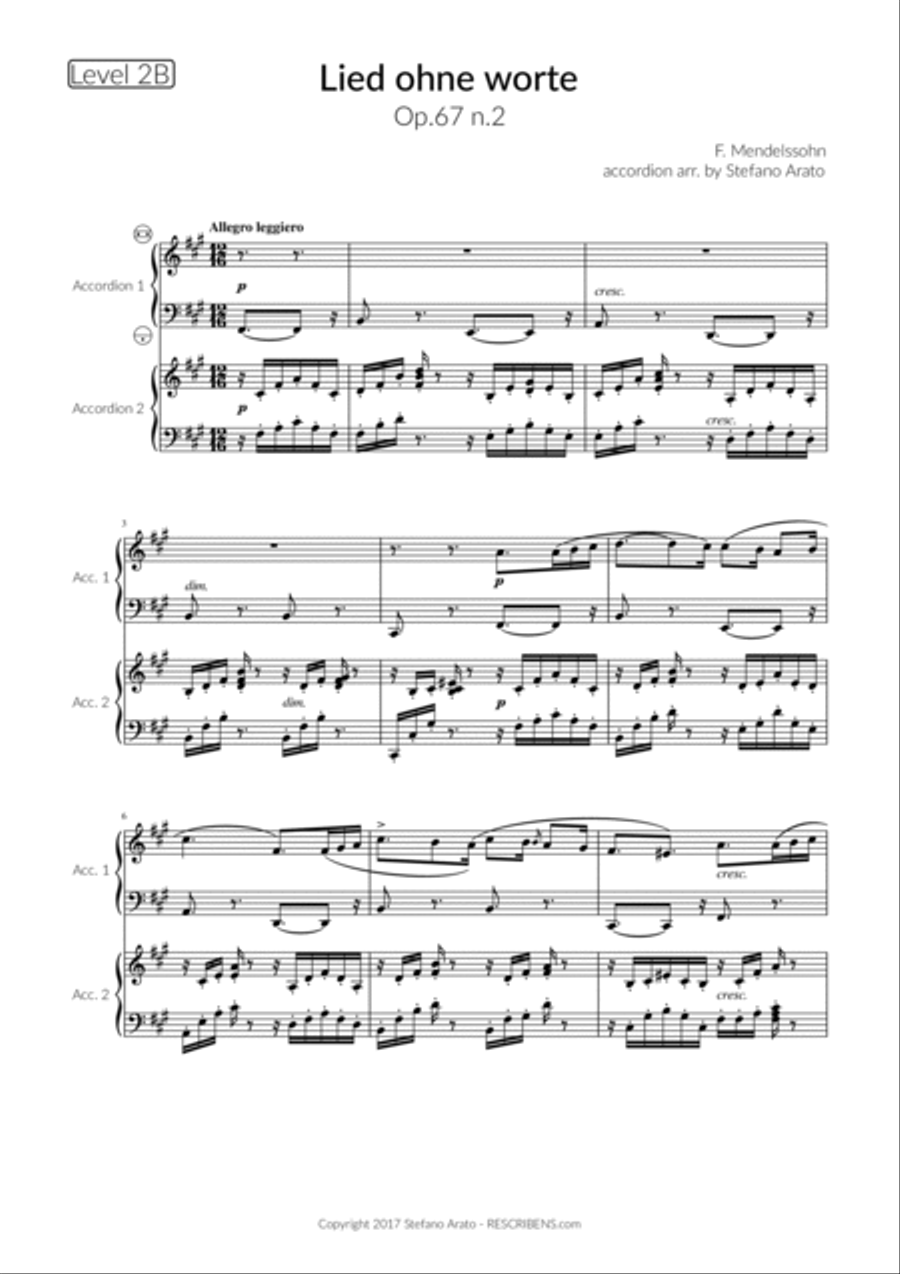 Lieder ohne Worte op.67 n.2 (2B) Accordion scores gallery preview page 3