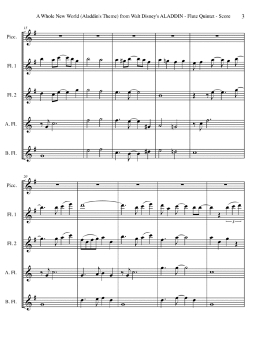 A Whole New World (from 'Aladdin') Woodwind Quintet scores gallery preview page 3