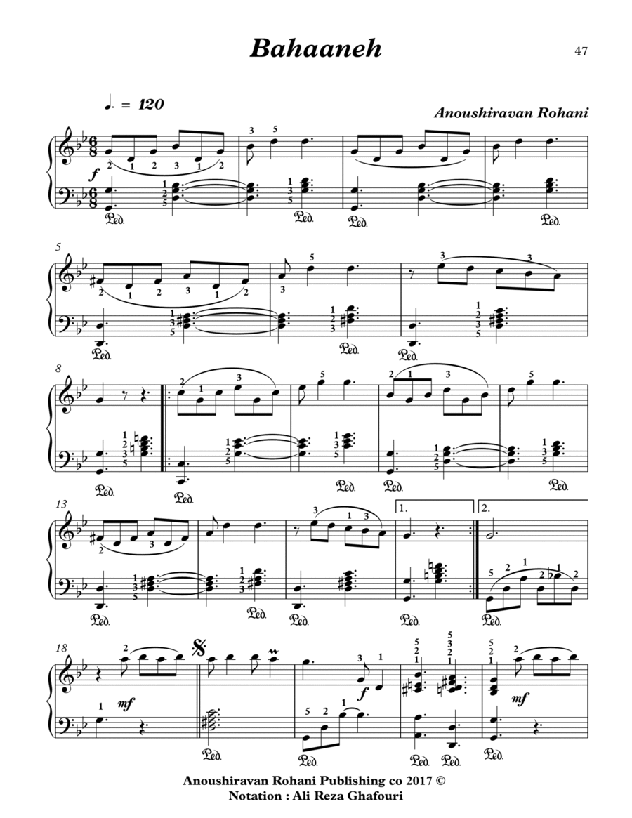 Bahaneh (Level 2) بهانه Easy Piano scores gallery preview page 1