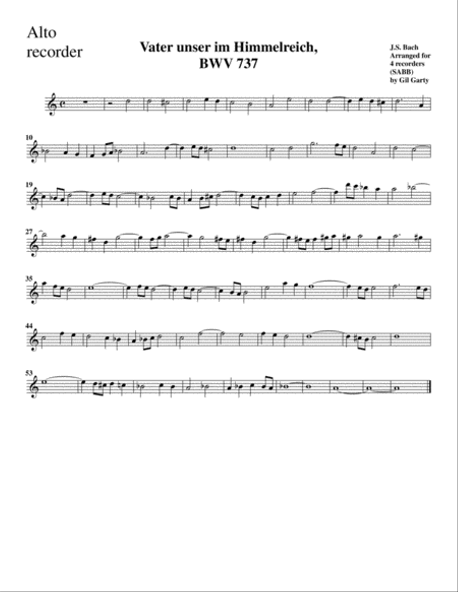 Vater unser im Himmelreich, BWV 737 (arrangement for 4 recorders) Recorder scores gallery preview page 4