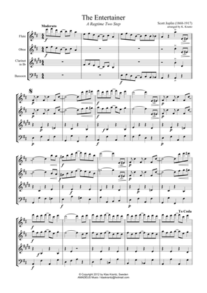 The Entertainer, Ragtime (easy, abridged) for wind quartet (fl, ob, cl, bsn)