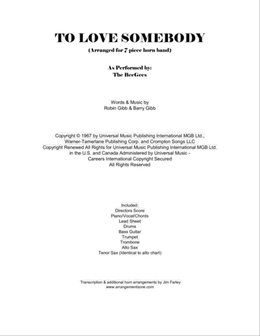 To Love Somebody Small Ensemble scores gallery preview page 1