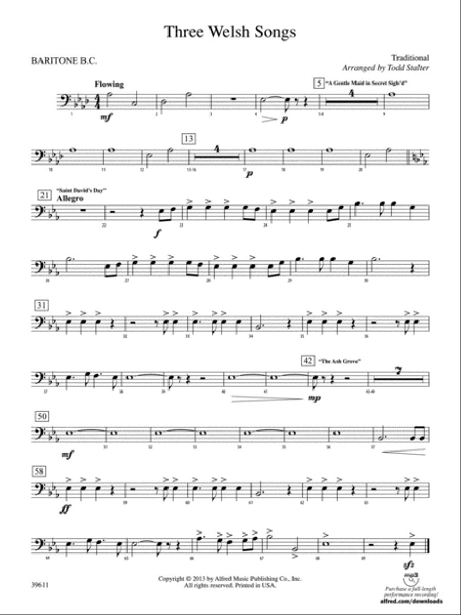 Three Welsh Songs: Baritone B.C. Concert Band scores gallery preview page 1