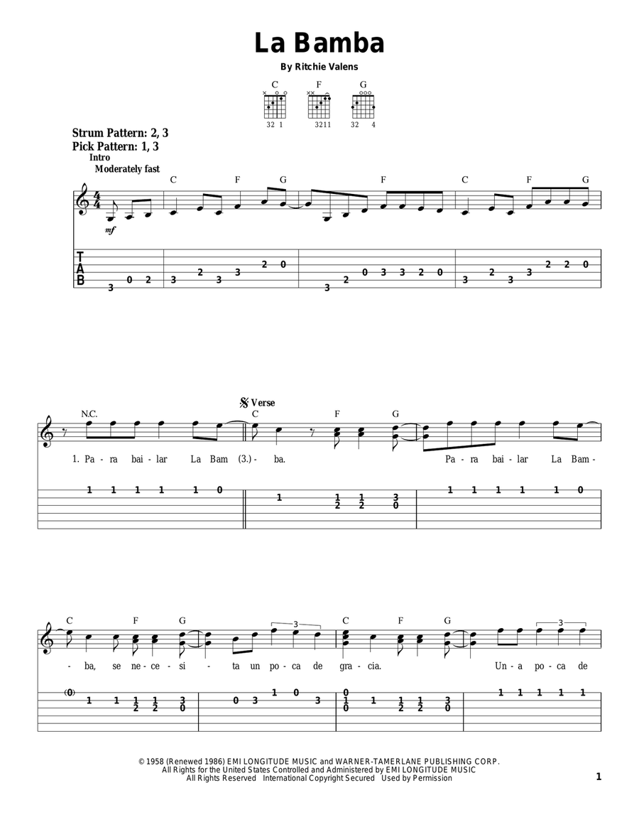 La Bamba La Bamba Acoustic Guitar scores gallery preview page 1