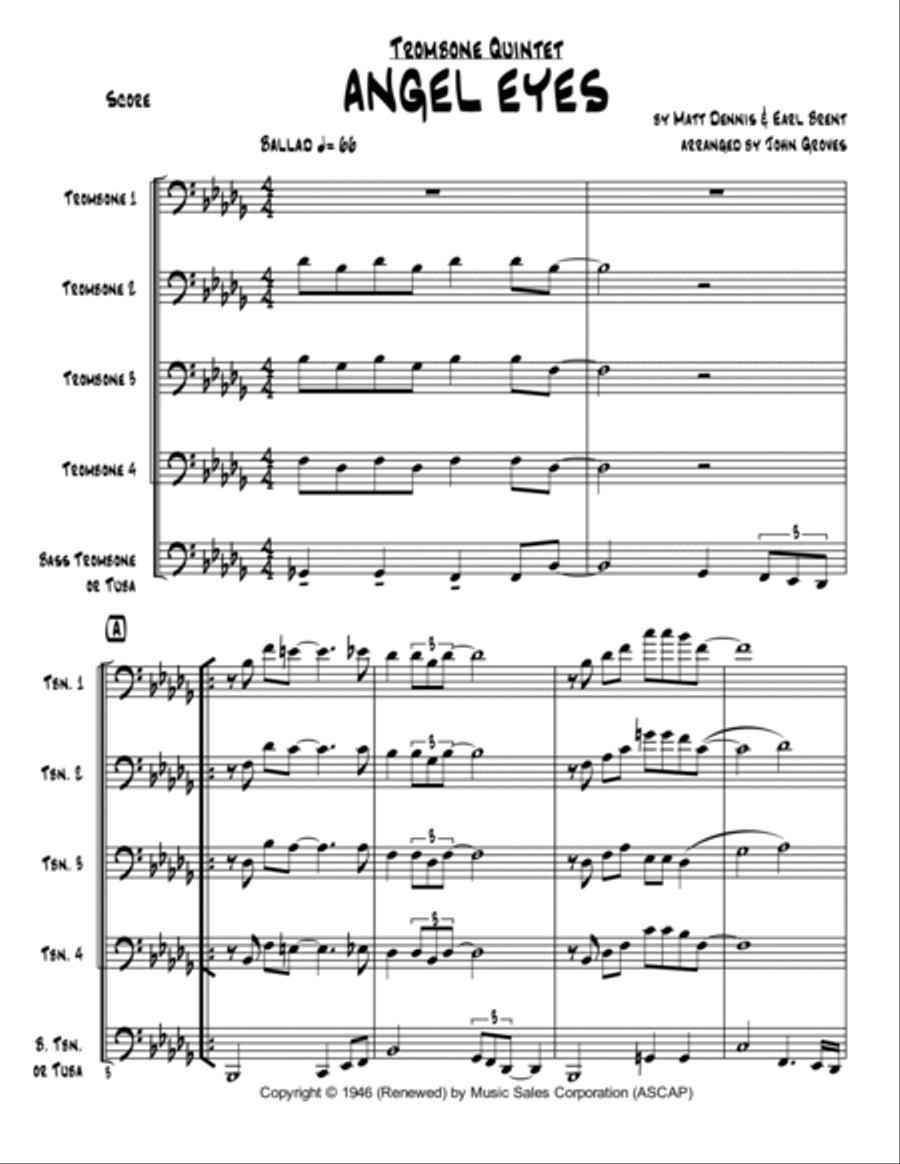 Angel Eyes Brass Quintet scores gallery preview page 2