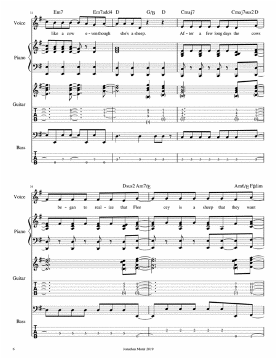 Fleecey Moos Like A Cow Piano, Vocal, Guitar scores gallery preview page 6