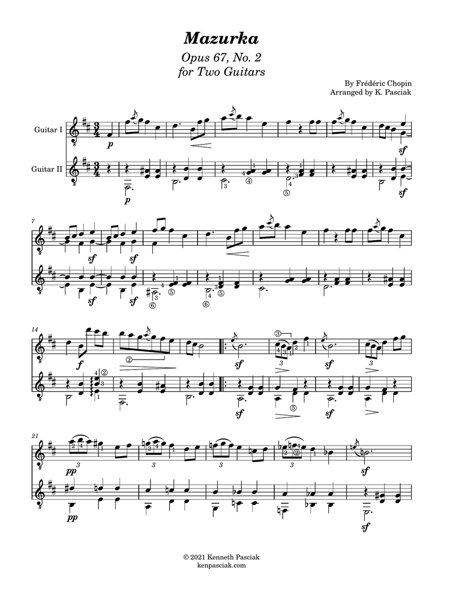 Two Mazurkas Opus 67, Nos. 2 & 3 (for Two Guitars) Acoustic Guitar scores gallery preview page 3