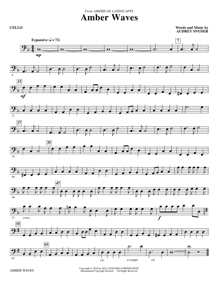 Amber Waves - Cello Choir scores gallery preview page 1