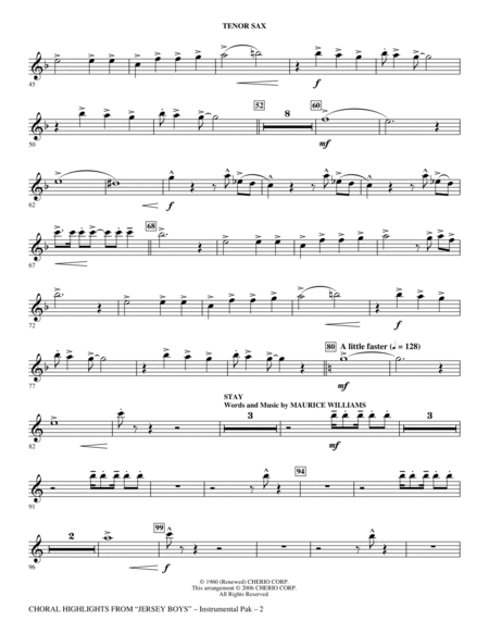 Jersey Boys (Choral Highlights) - Tenor Sax