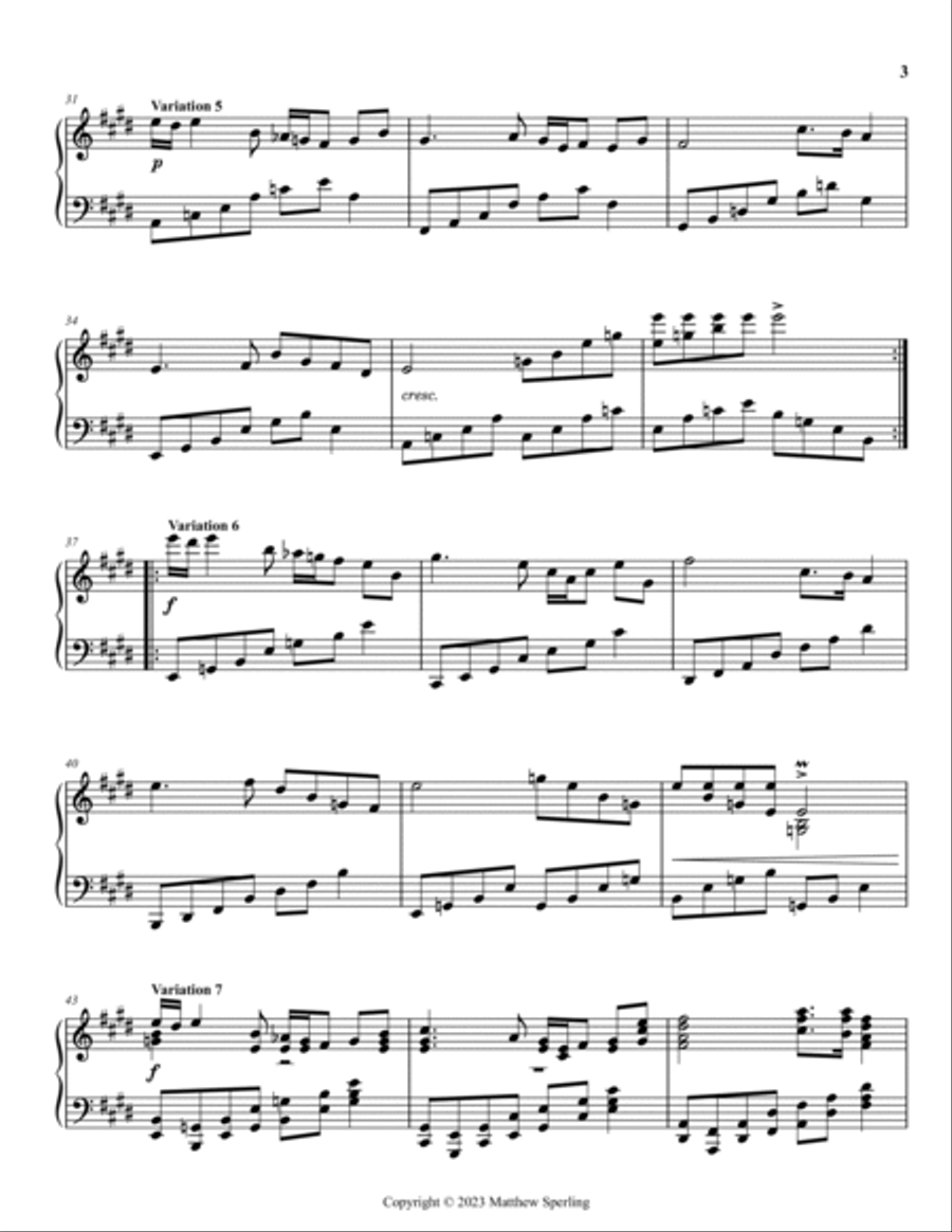 Theme and Variations in E Minor Piano Solo scores gallery preview page 3