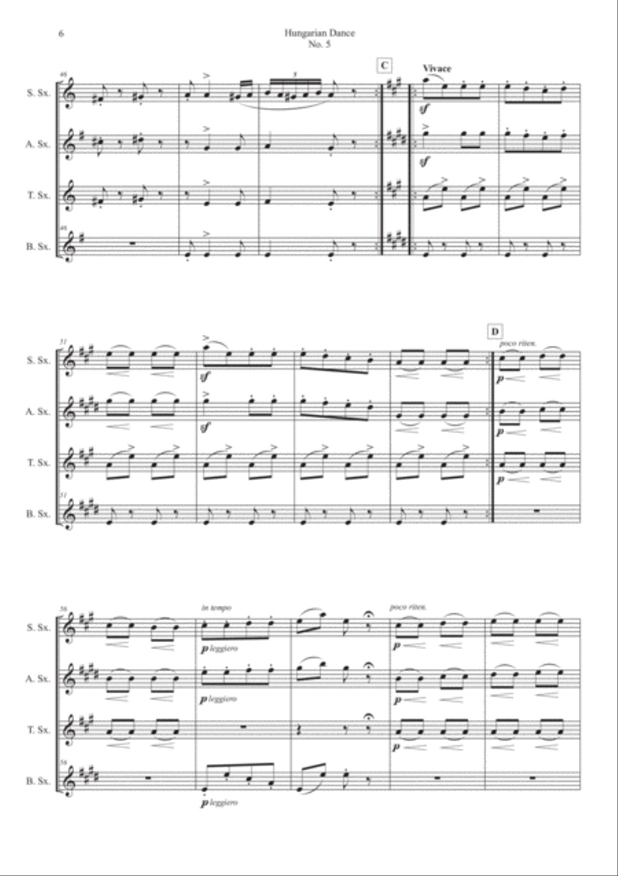 Hungarian Dance No.5 for Saxophone Quartet Saxophone Quartet scores gallery preview page 6