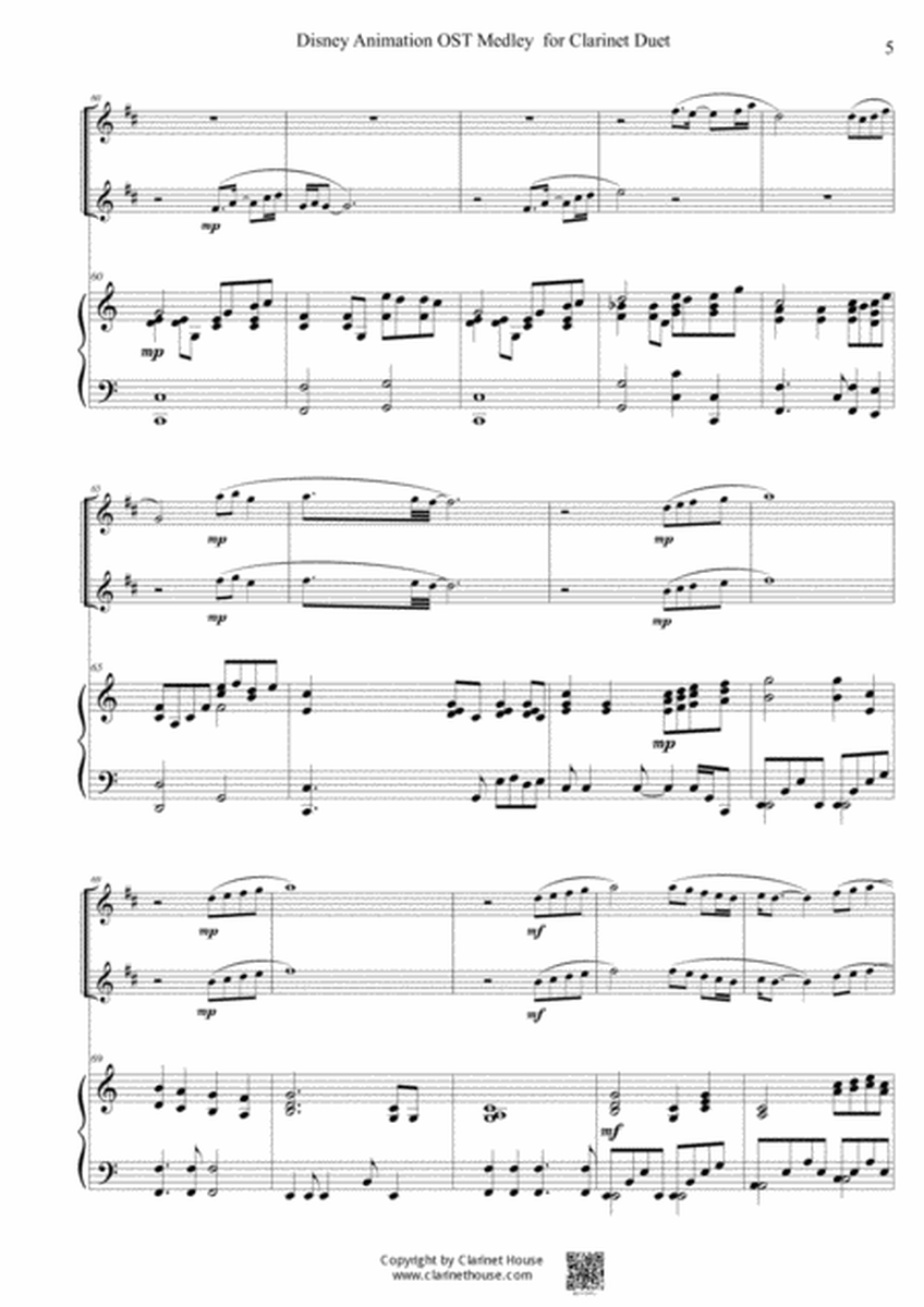 Disney OST Medley for Clarinet Duet & Piano