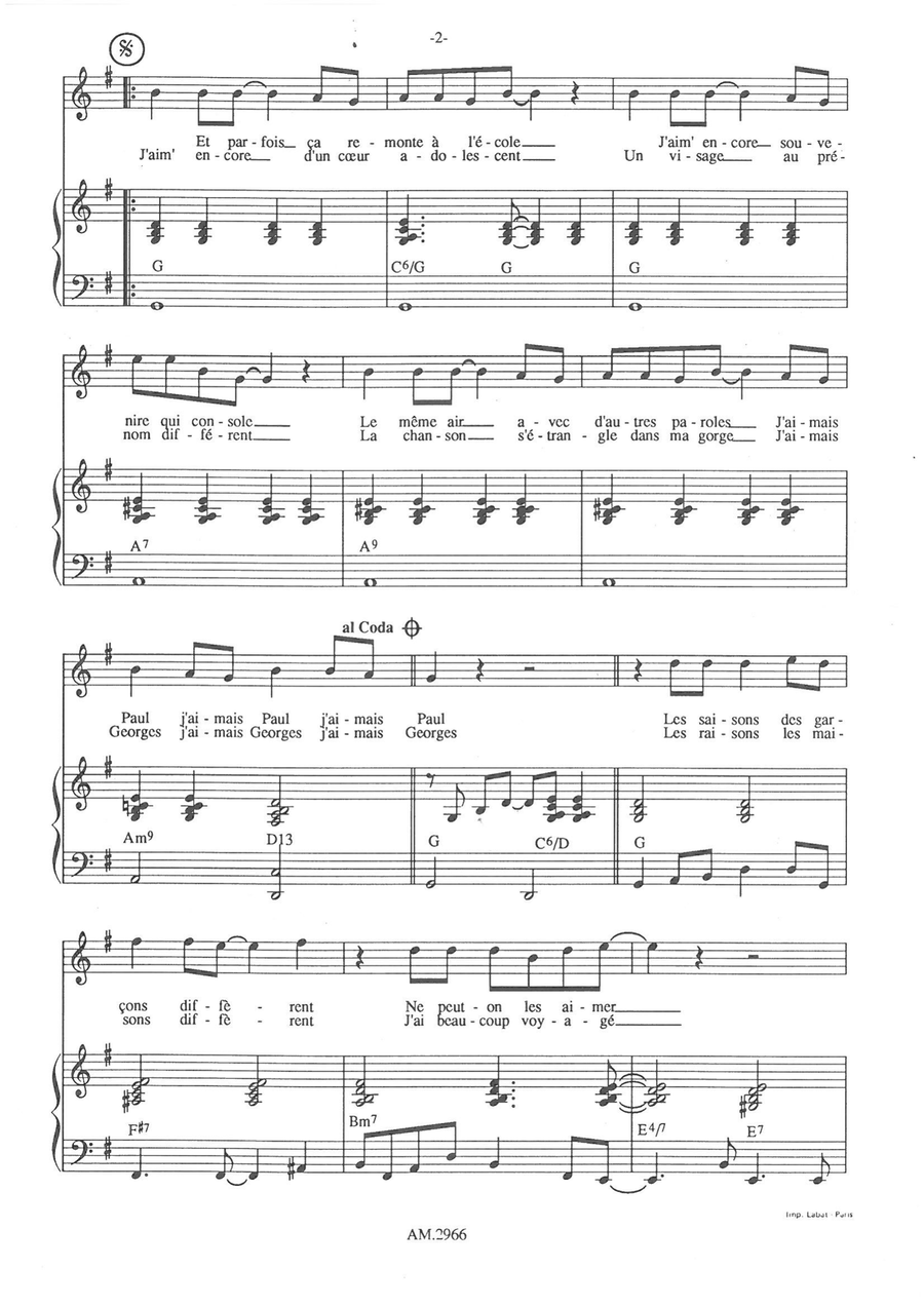 J'aimais Quatre Garçons Piano, Vocal scores gallery preview page 2