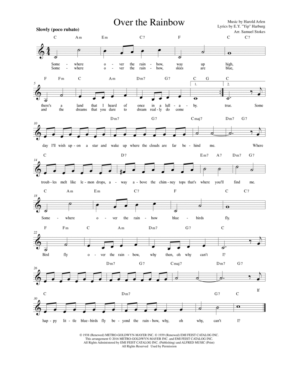 Over The Rainbow Piano, Vocal, Guitar scores gallery preview page 1
