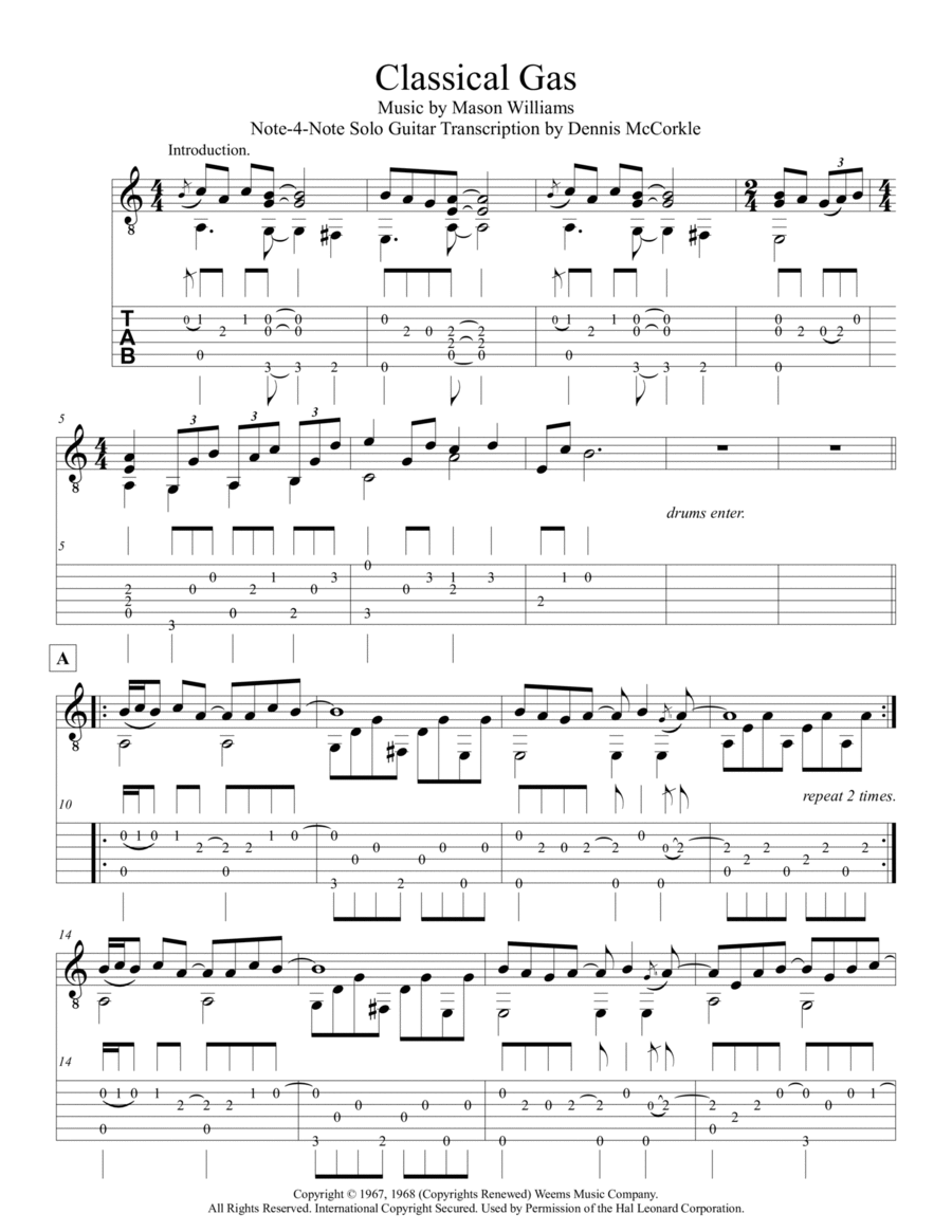 Classical Gas Acoustic Guitar scores gallery preview page 1