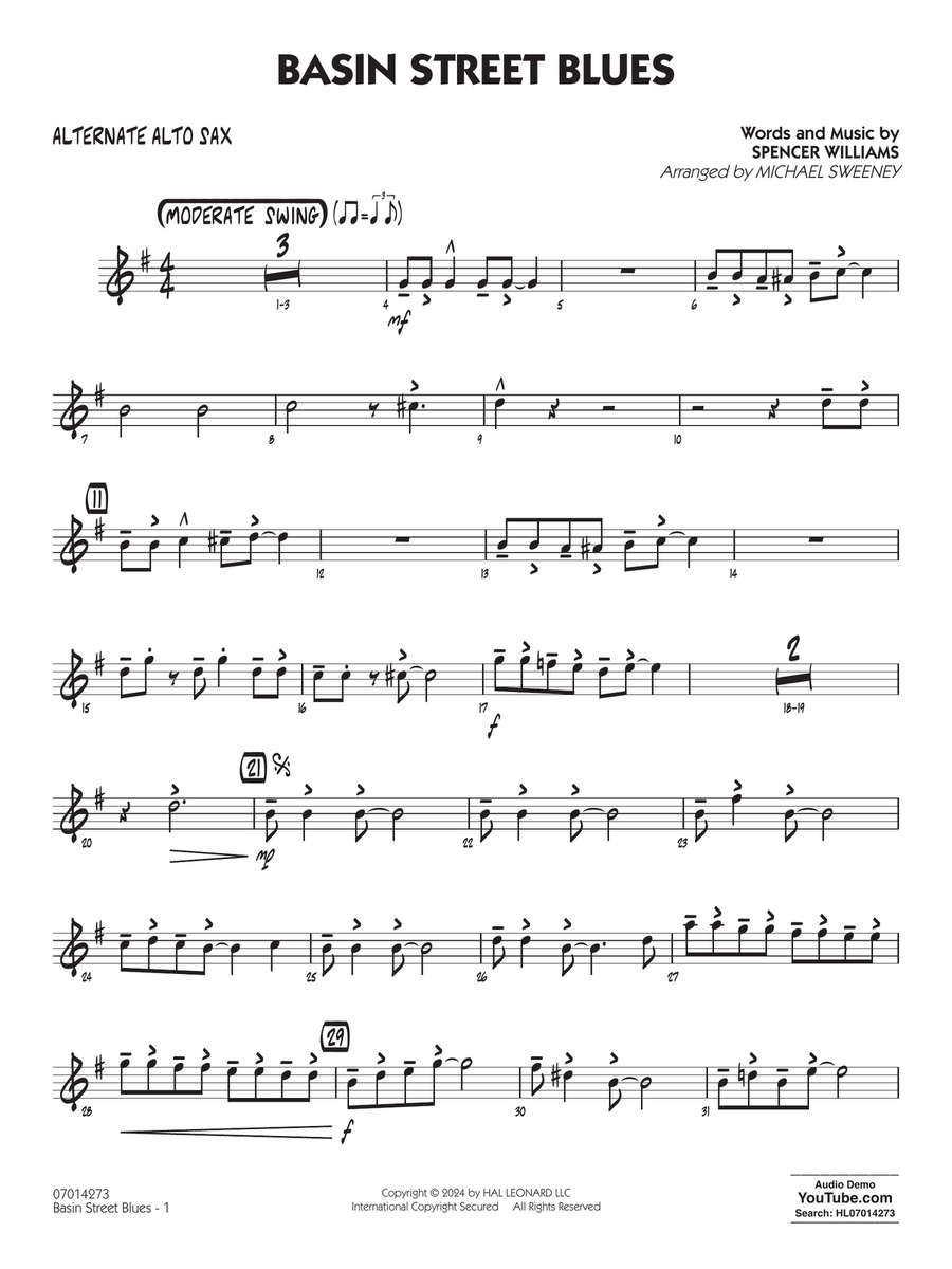 Basin Street Blues (arr. Michael Sweeney) - Alternate Alto Sax Jazz Ensemble scores gallery preview page 1