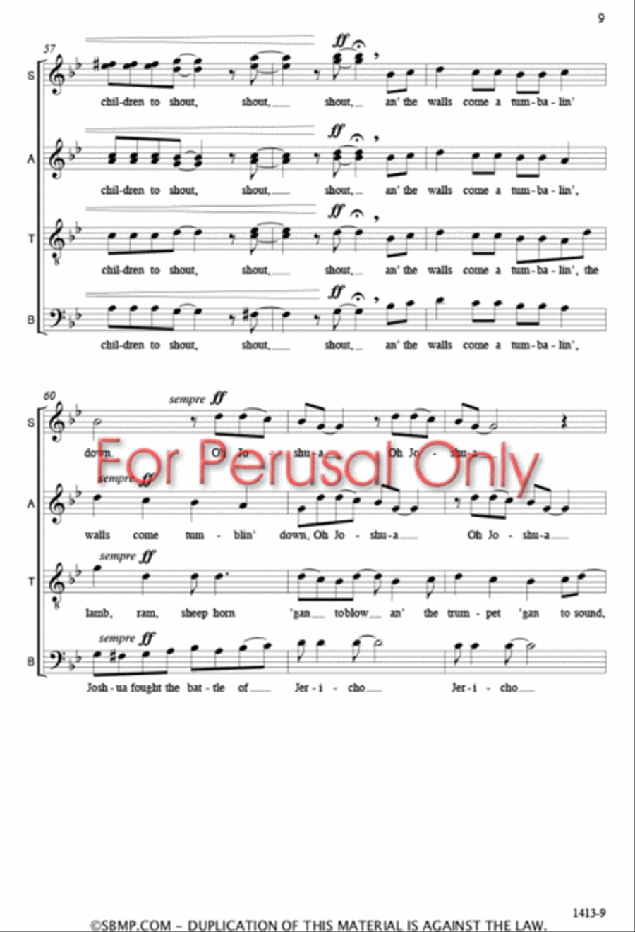 Joshua Fought the Battle of Jericho - SATB a cappella Octavo 4-Part scores gallery preview page 8