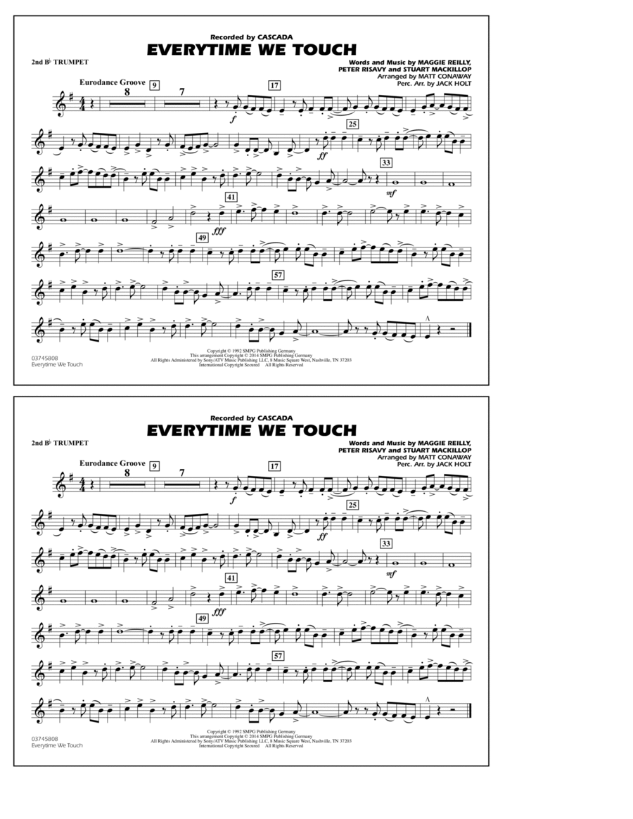 Everytime We Touch - 2nd Bb Trumpet Marching Band scores gallery preview page 1