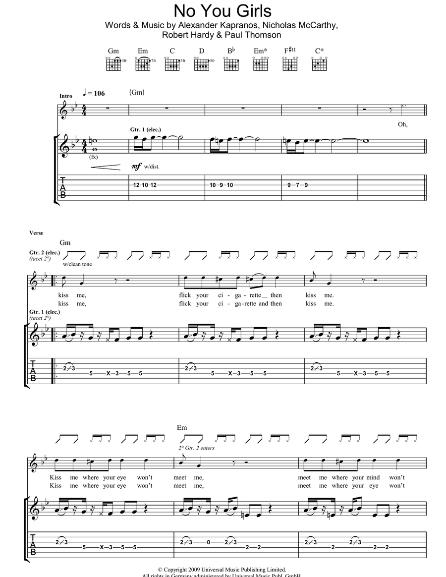 No You Girls No You Girls Guitar Tablature scores gallery preview page 1