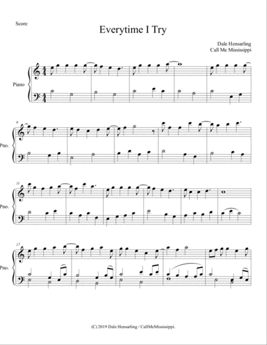 Everytime I Try Everytime I Try Piano Solo scores gallery preview page 1